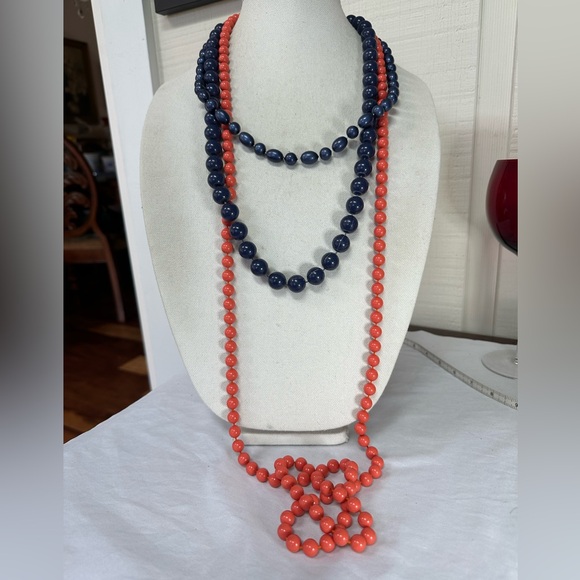 Blue and salmon orange old lady necklaces - Picture 2 of 6